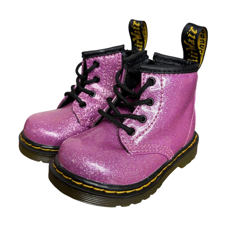 Dr Martens Size 4 Infant 1460 Glitter Ankle Boots Pink Sparkle Side Zip Combat